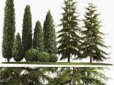 Decorative Ornament Set with Various Green Trees and Lush Grass for Home Decor 3d model