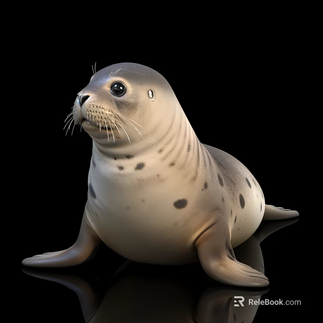 Cute Spotted Seal with Gray and White Fur Sitting on Smooth Black Background 3d model 