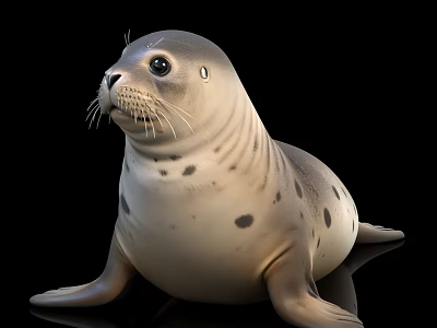 Cute Spotted Seal with Gray and White Fur Sitting on Smooth Black Background 3d model