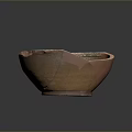 Ancient Painted Clay Bowl with Broken Fragments and Decorative Leaf Patterns
