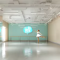Ballet Workout Session in Bright Dance Studio with Barre Mirrors Green Walls and White Floor
