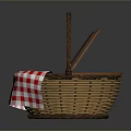 Woven Storage Basket With Handle Red White Checkered Lining And Wooden Lid