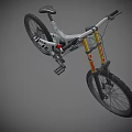 RockShox Silver Gray Mountain Bike With Yellow Fork Large Wheels And Colorful Details