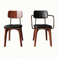 Modern Minimalist Dining Chairs With Wooden Legs Black Leather Seats And Armrest Options