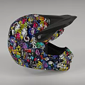 Colorful Helmet Adorned With Various Cartoon Character Patterns And Carbon Fiber Visor