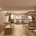 Minimalist Bubble Tea Shop Interior With Wooden Tables Hanging Lamps And Menu Wall Plants