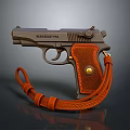 Black HANDBUN P8 Handgun with Orange Braided Holster and Gold Button
