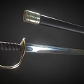 Medieval Curved Sword with Metal Hilt Dark Wrapped Handle and Black Scabbard with Metal Accents