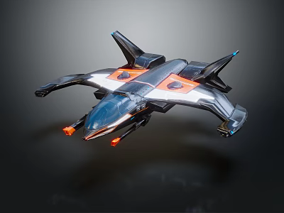 Futuristic Sleek Spacecraft Model With Black Orange Accents And Functional Thrusters 3d model