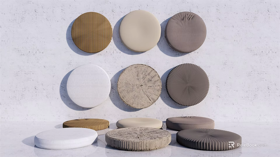 Round Soft Cushions With Various Colors And Textured Patterns For Home Decor Accessories 3d model 