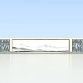 Scenic Wall With Wooden Frame Ink Wash Mountain Landscape And Decorative Tiles