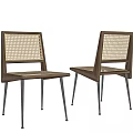 Modern Single Chair Featuring Wooden Frame Woven Seat and Metal Legs Design
