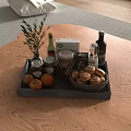 Fresh Assorted Food Tray With Apples Buns Jars And Olive Branch On Wooden Table