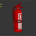 Red Fire Extinguisher with Black Handle Nozzle Safety Labels and Instruction Symbols
