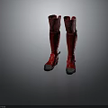 Knee High Red Boots With Textured Material Metallic Toe Caps And Buckle Details