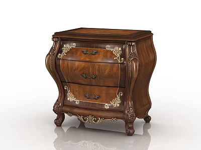 Elegant Classic Wooden Nightstand With Ornate Legs Three Drawers And Gold Carved Accents 3d model