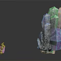 Vibrant Crystal Clusters And Small Mushroom Figurines On Reflective Black Surface