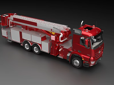 Large Red Fire Truck With Extended Rescue Ladder For Emergency Services 3d model