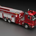 Large Red Fire Truck With Extended Rescue Ladder For Emergency Services