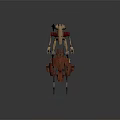 Skeletal Mechanical Character And Red Creature Design With Weapon Wing In
