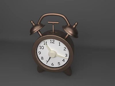 Copper Colored Alarm Clock With Double Bells White Dial And Black Hands On Gray Background 3d model