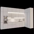 Modern Kitchen Interior Design With White Cabinets Marble Countertop Built-in Ovens And LED Lighting