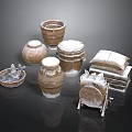 Artisan Handcrafted Carved Sculptures Featuring Pottery Jars Baskets And Wrapped Bundles