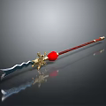 Ancient Decorative Spear With Red Handle Golden Accents And Sharp Blade 3d model
