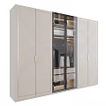 Elegant Modern Beige Wardrobe With Glass Doors Gold Handles And Clothing Storage Interior