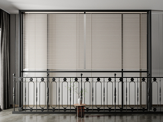 Modern venetian blinds floor-to-ceiling windows guardrail 3d model