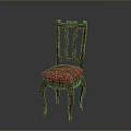 Classic Wooden Single Chair With Carved Back Red Patterned Seat And Curved Legs