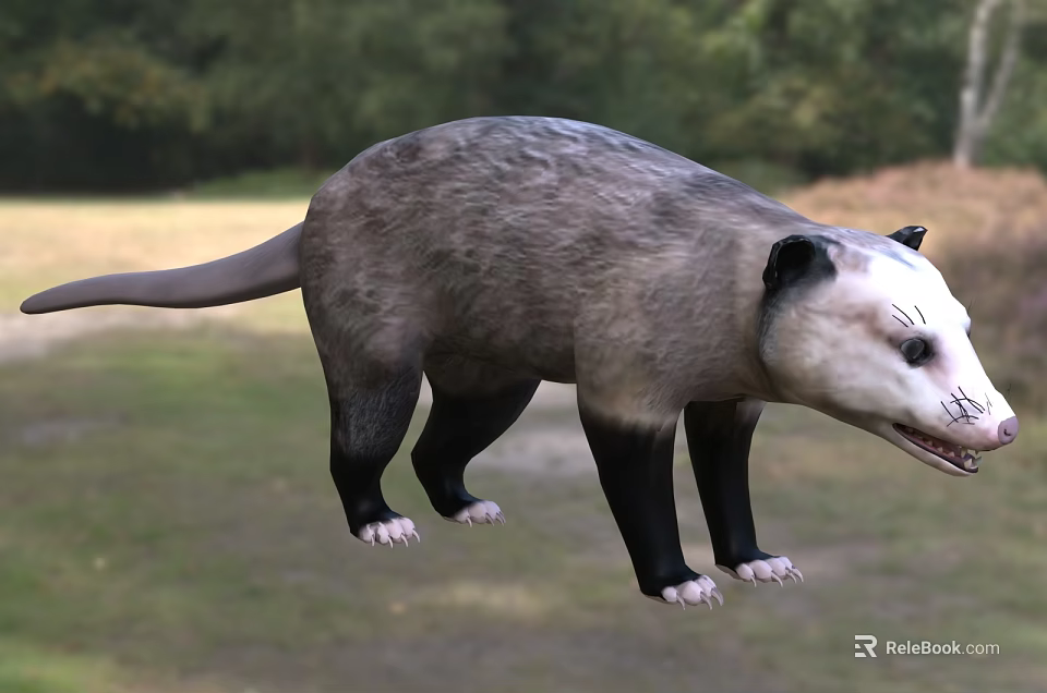Wild Reptile with Gray Black Body and Long Tail in Natural Grassland Environment 3d model 