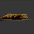 Freshly Cooked Crispy Golden Brown Fried Dumplings On Round Wooden Tray