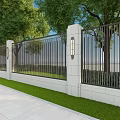 Elegant Building Exterior Wall Design With White Stone Black Metal Fence Lawn And Street Lights