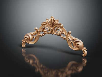 Golden Arched Decorative Component with Intricate Patterns on Black Background with Reflection 3d model