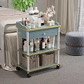 Beauty Salon Cart With Multiple Layers Skincare Products Near Treatment Bed And Stool