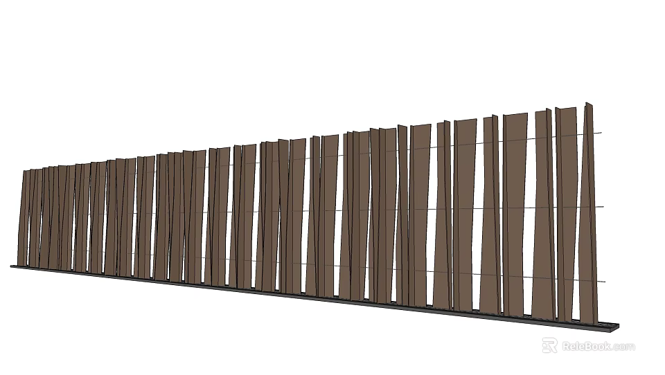 Brown Wooden Slat Feature Wall With Vertical Arrangement For Outdoor Garden 3d model 