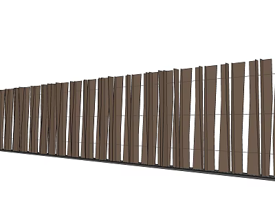 Brown Wooden Slat Feature Wall With Vertical Arrangement For Outdoor Garden 3d model