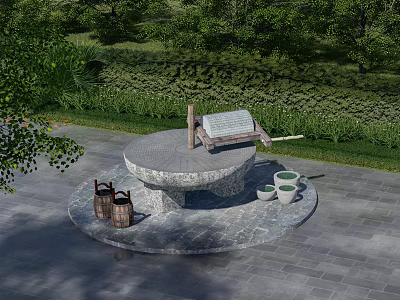 Modern landscape sketch country sketch stone mill 3d model