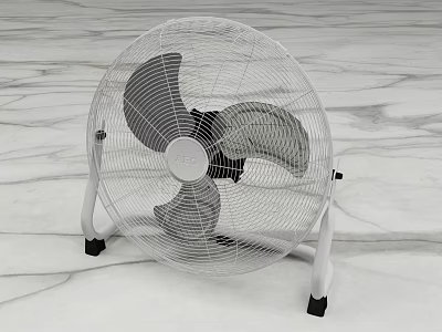 Pedestal Air Cooler Fan with White Stand Black Blades Wire Mesh Cover on Marble Floor 3d model