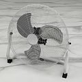 Pedestal Air Cooler Fan with White Stand Black Blades Wire Mesh Cover on Marble Floor