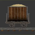 Wooden Mine Cart On Rail Tracks With White Material Inside