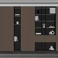 Modern Wooden Bookshelf With Open Shelves Books Decorative Items And Built-in Lighting