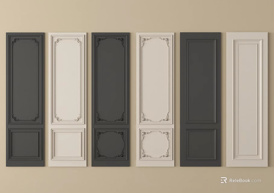 Different Styles of Decorative Wall Paneling with Various Colors and Intricate Frames 3d model 