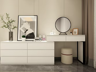 Modern Simple Dressing Table Bucket Cabinet Light Luxury High-end Sense Small Desk Makeup Table Bed End Storage Cabinet Telescopic Dressing Table Integrated Cabinet Green Plant Mirror 3d model