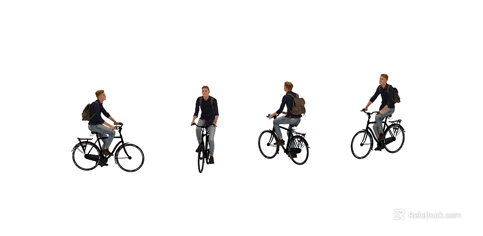 Man Riding Bicycle In Different Positions And Riding Postures Outdoors 3d model 