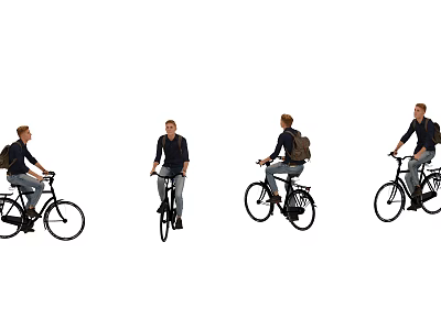 Man Riding Bicycle In Different Positions And Riding Postures Outdoors 3d model