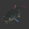 Realistic Gray Catfish With Whiskers Fins And White Eyes On Dark Background
