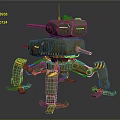 Mechanical Tank Creature Featuring Multi Legged Structure Rusty Green Coat And Yellow Black Stripes 3d model