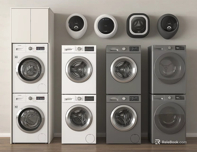 Modern Stackable Washing Machines With Front Load Design And Multiple Colors 3d model 